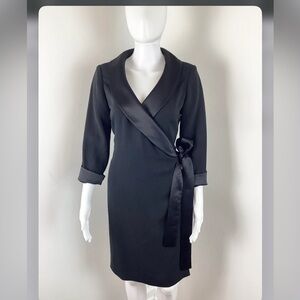 Vintage 1990s Black Satin Wrap Tuxedo Dress by Bloomingdale’s